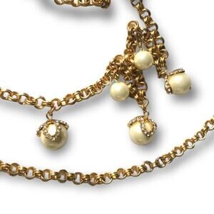 Charter Club gorgeous gold tone faux pearl and rhinestone long necklace